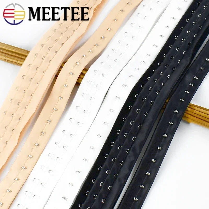 Meetee 1Yard 3 Rows Bra Underwear Strap Adjust Hook Tape Back Buckle Corset Waist Extender DIY Sewing Garment Accessories