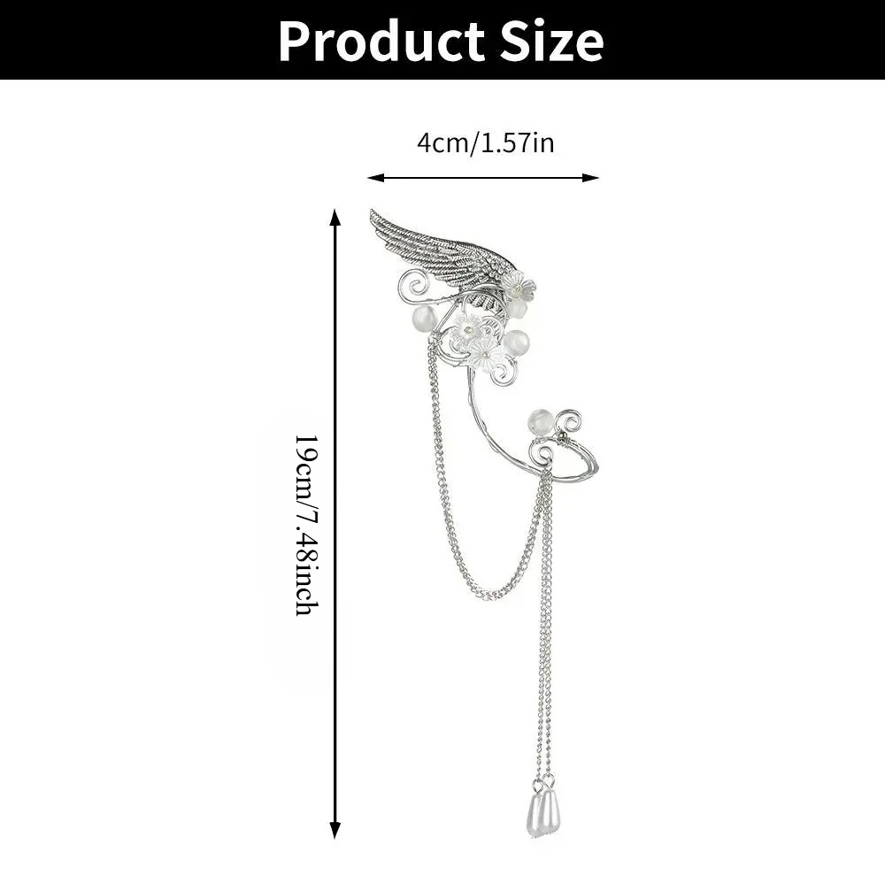 1 Paar Charm-Feen-Ohrenmanschetten mit langen Quasten, Elfenflügeln und Harzblumen, ohne Piercing, Elfen-Clip-Ohrringe für Damen, Cosplay, Cospla – Detail 1