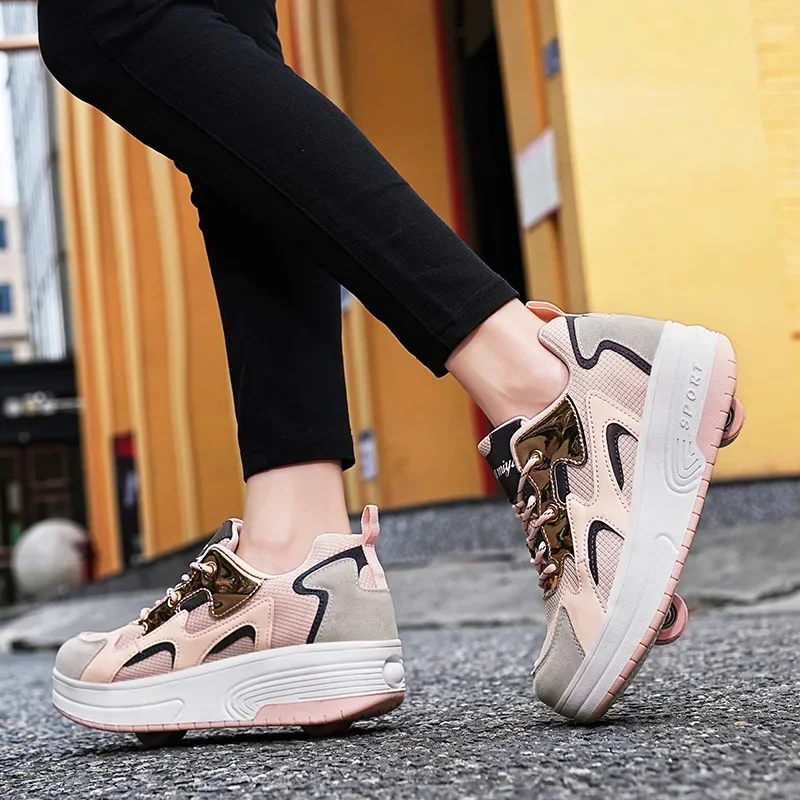 

Women 2-Wheel Roller Skates Fashion Girl's Sneakers With Wheels Retractable Dual-purpose child Skating Sports Shoes