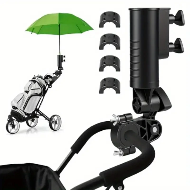 Golf Push Cart Umbrella Holder 180°Adjustable, Universal Fit with Heavy-Duty Clamp Windproof Umbrella Mount for Mobility Scooter