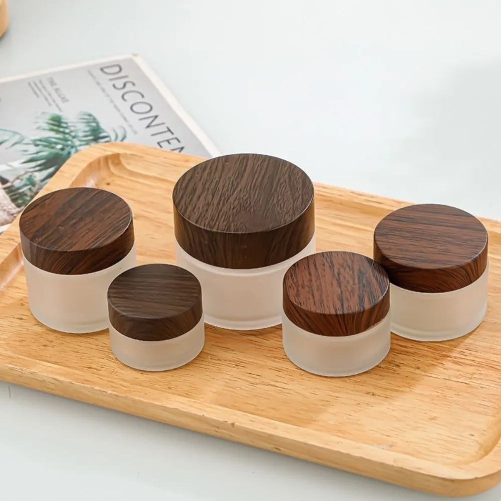 

Frosted Glass Cream Jar 5/10/15/20/30/50/100g Dark Wood Grain Lid Cream Bottle Screw Cap Cosmetic Sample Dispenser for Travel