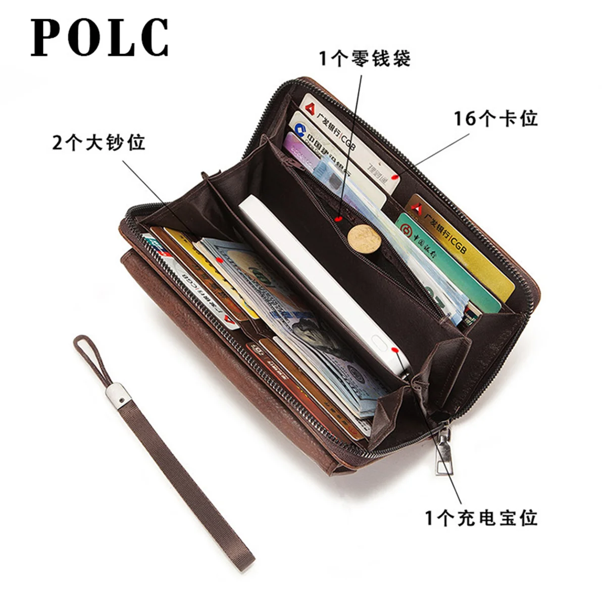 New men's long wallet, stylish soft leather, zippered, multiple card slots, phone holder, large capacity, perfect for gifting.
