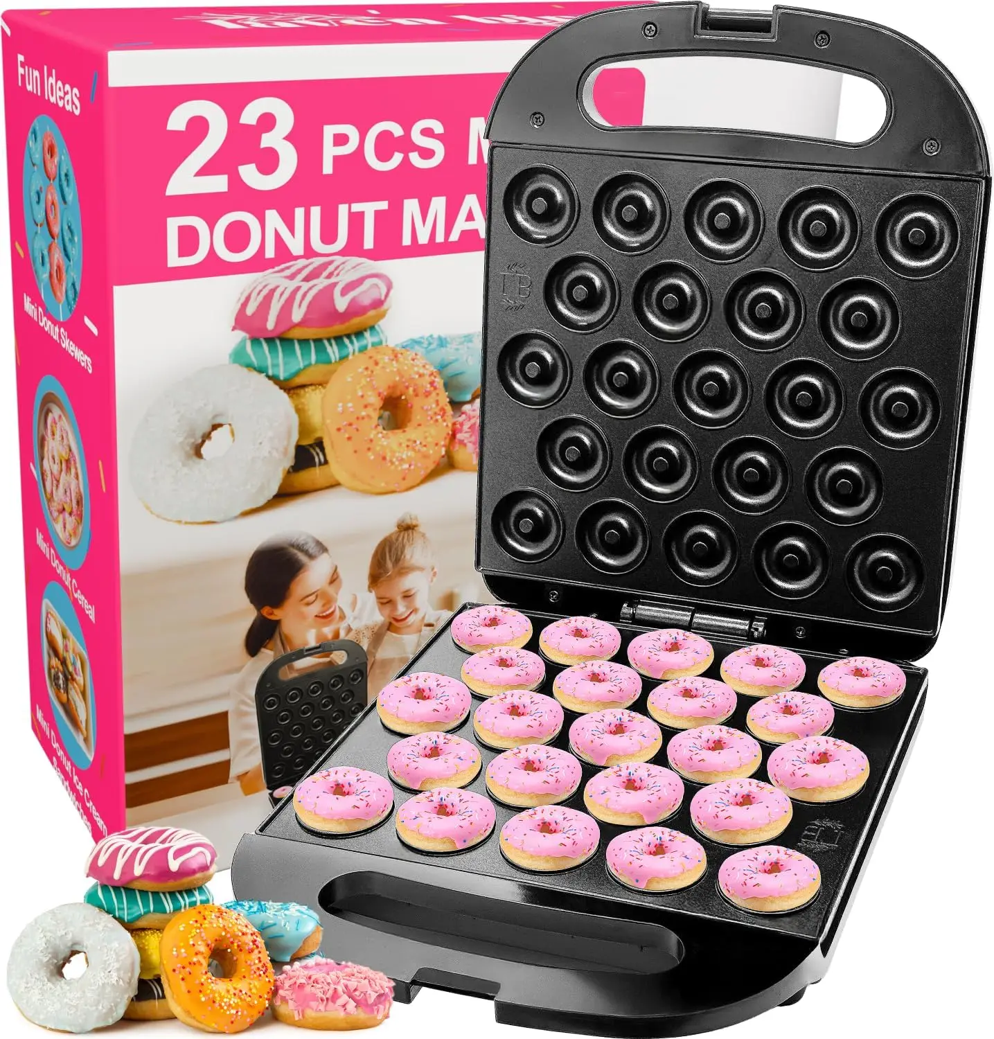 

23 Mini Donut Maker Machine – Electric Donut Maker, Non-Stick, Fast Heating, Easy to Use for Home and Restaurants, Perfect