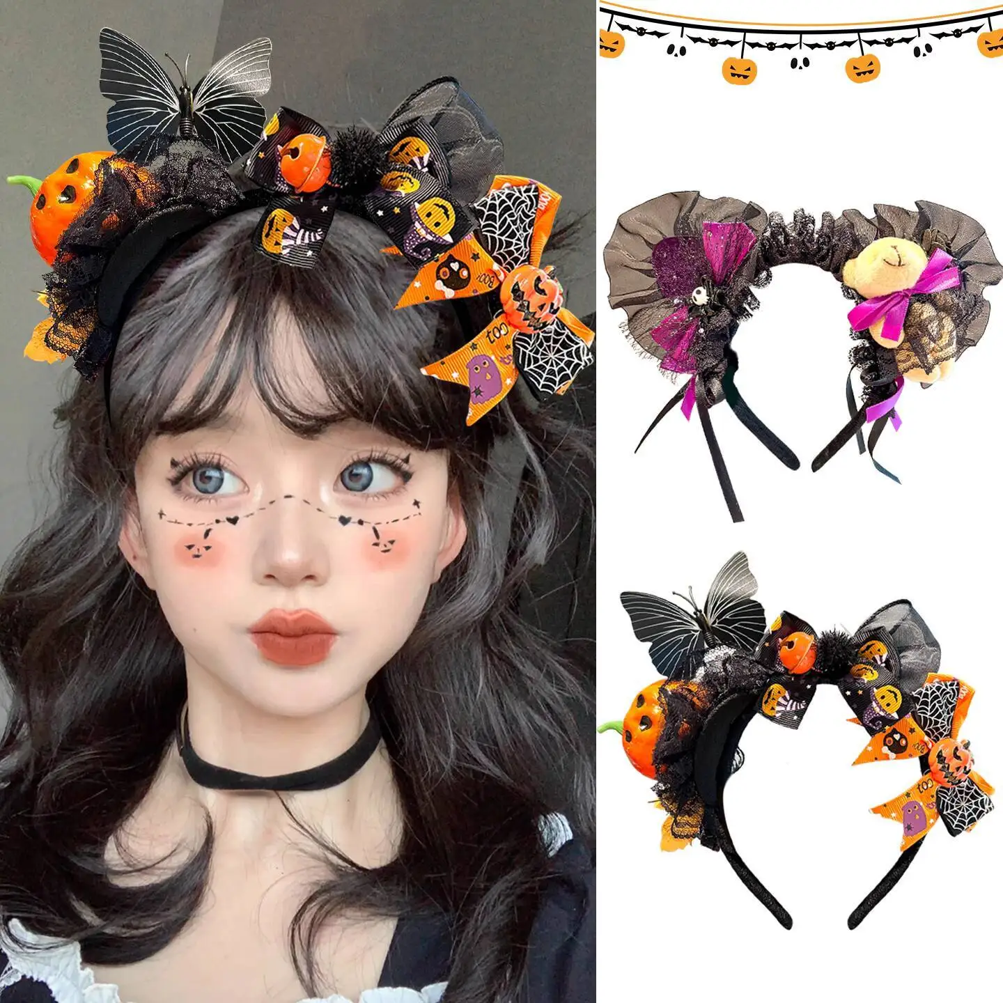 nouveau-fiesta-carnaval-halloween-cos-cosplay-petite-sorciere-squelette-bandeau-fonce-petit-ours-bandeau-araignee-citrouille-farfelu-dentelle