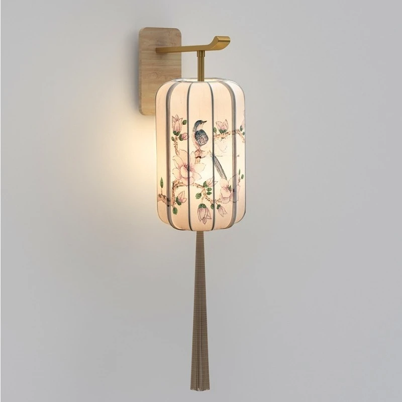 

New Chinese wall lamp living room bedside bedroom retro handmade lantern Chinese style zen antique wall hanging lamp