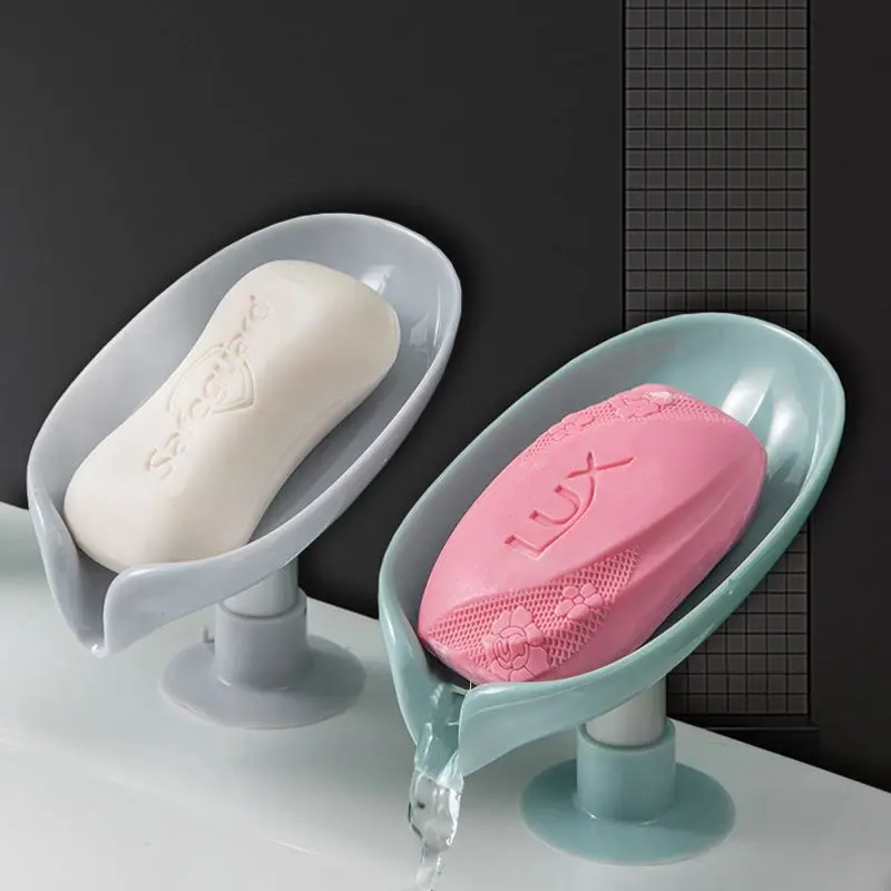 Leaf-shaped Soap Dish, No Punching, Standing Suction Cup Drain Rack, No Water Accumulation, Household Storage Artifact, Bathroom