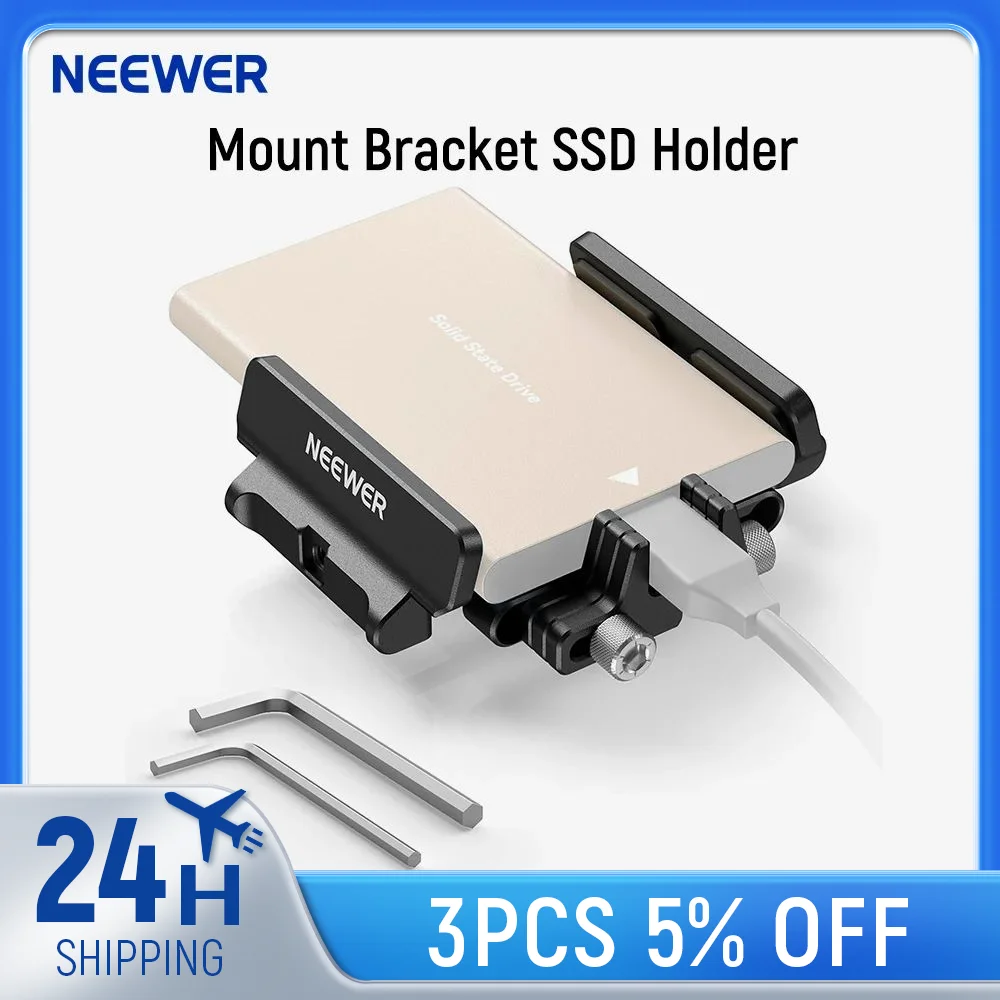 

NEEWER Mount Bracket SSD Holder with Cold Shoe Cable Clamp, 1.6"-2.6" for Samsung T5 T7 SSD SanDisk Compatible with SmallRig