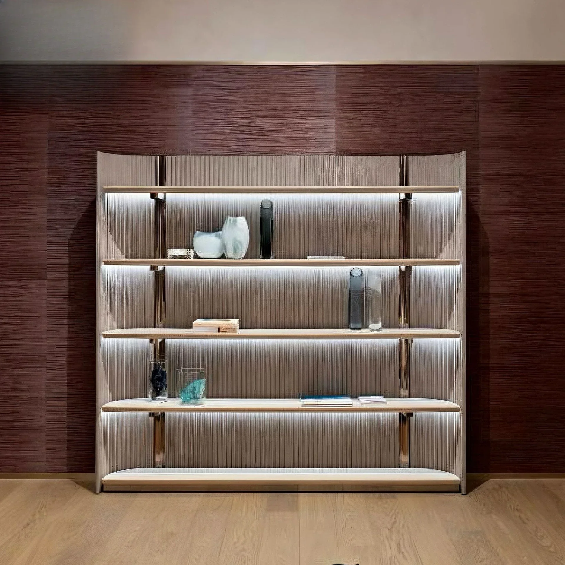Italian light luxury mansion against the wall with out punc ing LE D bookcase, high-end occasio n hot el