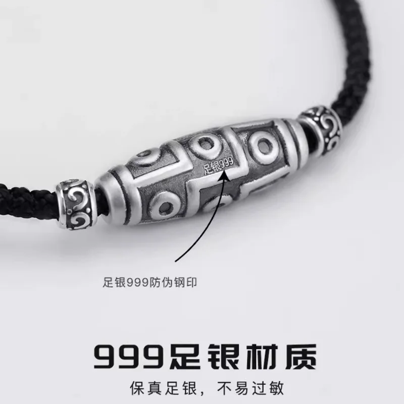 S999 Sterling Silver Nine Eye Bead Necklace for Men, Fashionable Retro Style, Birthday Jewelry Gift for Boyfriend