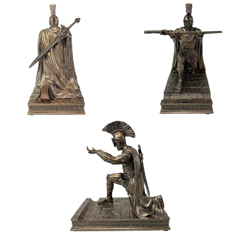 Portalápices de caballero con casco, estatua, portalápices, armadura, caballero romano con portalápices magnético, soporte para teléfono, fácil instalación, bronce