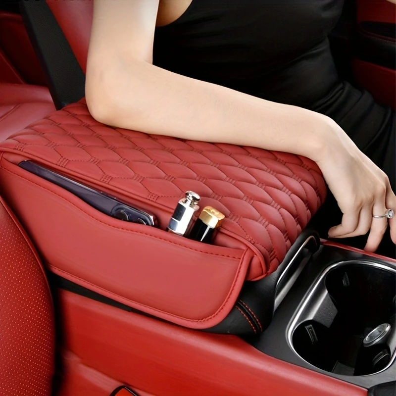 PU Leather Car Armrest Pad Organizer Bag Thicken Memory Foam Anti Scratch Pads Center Console Car Elbow Rest Protection Cushion