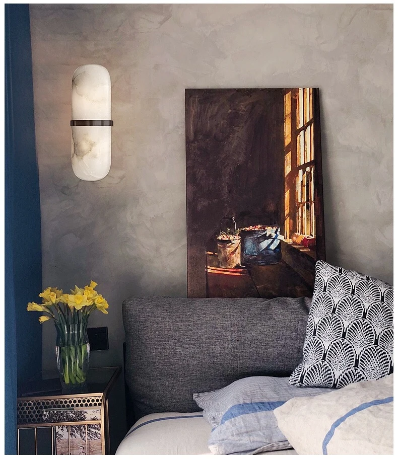 Real Marble LED Wall Lamp Brass Bedroom Parlor Sconce
