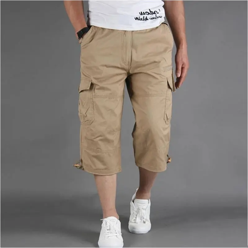 2024 Summer Men\'s Casual Cotton Cargo Shorts Long Length Multi Pocket Capri Pants Male Military Camouflage Short Size M-5XL