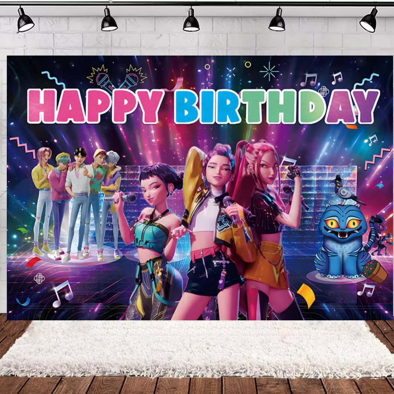 Kpops شيطان هنتي خلفية حفلة عيد ميلاد ديكور الساخن KPop فتاة شيطان هنتي خلفية ملصق عيد ميلاد الأطفال كابينة تصوير الدعامة