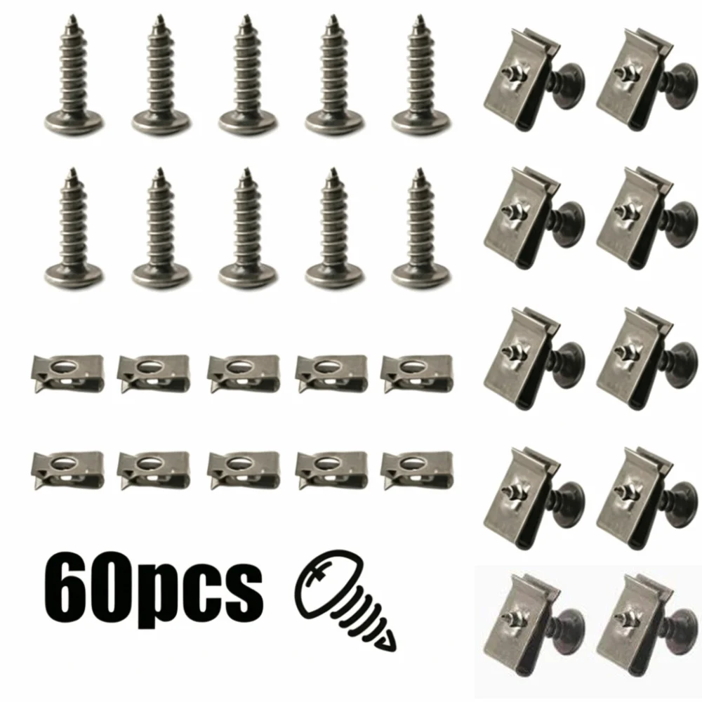 20/40/60Pcs Iron Automotive Screw Fastener Clips Anti Rust U-Shaped Self Tapping Clips Set Self Tapping U-Type Fastener Clips