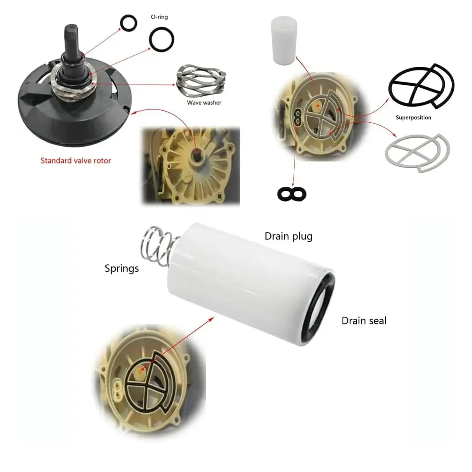7238468 Kit Segel Rotor Katup Standar Pelunak Air 3/4 inci, Pengganti Katup Kontrol Pelunak Air 7238468 untuk 5 Tutup Sekrup