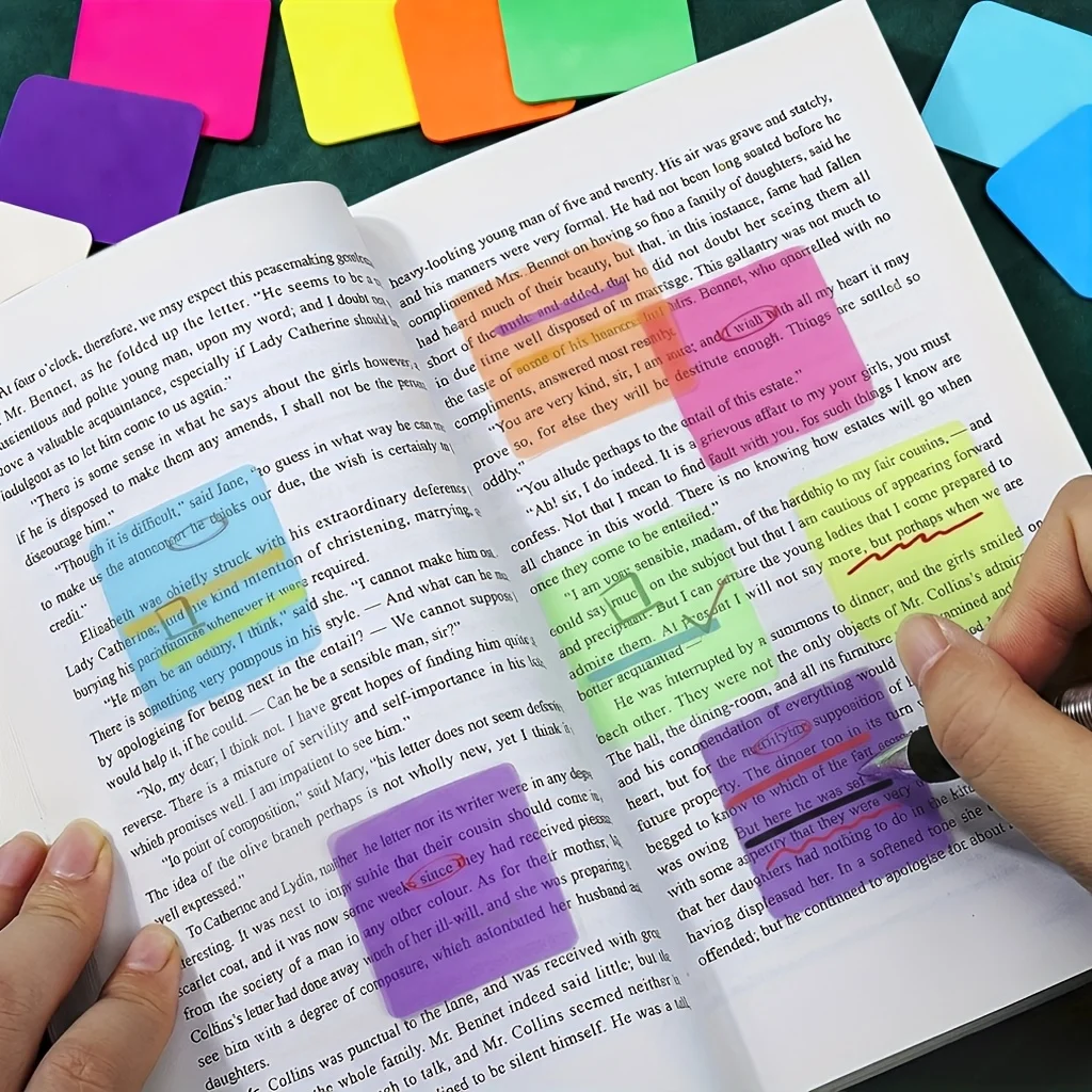 160 Sheets Transparent Sticky Notes,8 Packs Self-Adhesive Memo Pad,Translucent Notes for Reading Highlighting,Book Annotation