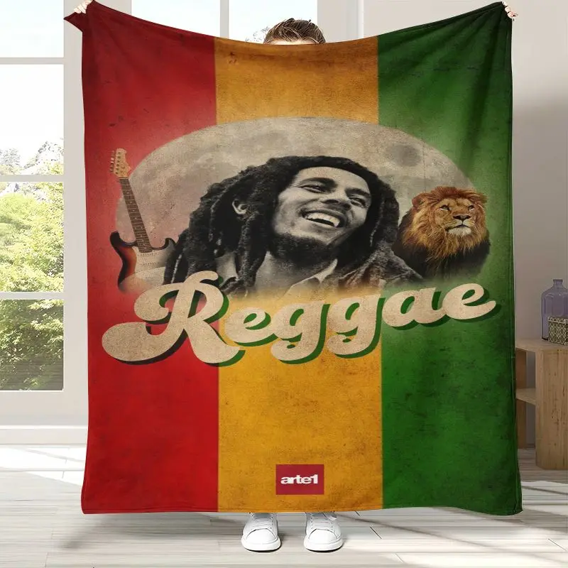 Reggae Music Bob Marley Rasta Color Soft Flannel Throw Blanket,Cozy Warm Blanket for Bed,Sofa,Living Room,Camping,Home Decor