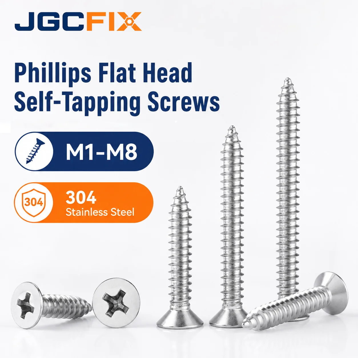 304 Stainless Steel M1-M8 Phillips Flat Head Self Tapping Screws Cross Recessed Countersunk Wood Screws for Wood Metal Furniture