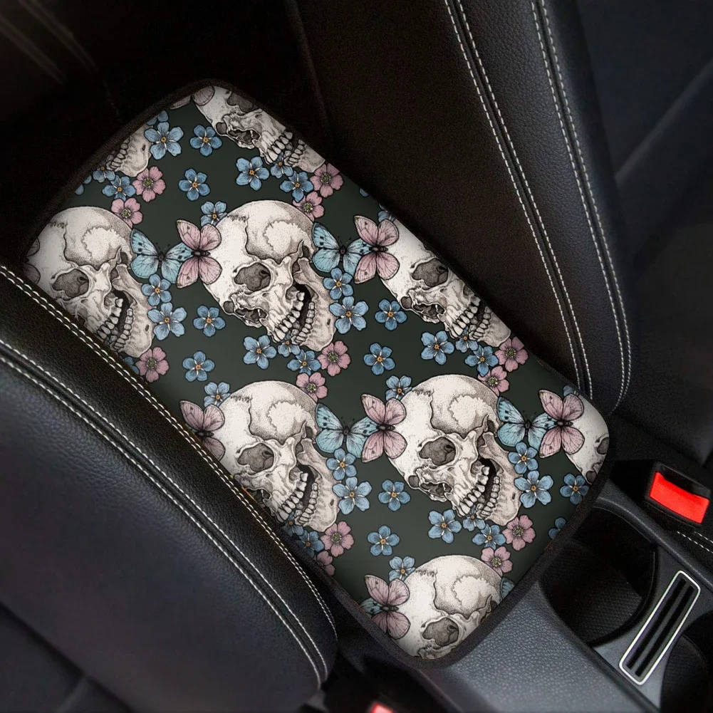 Fashion Skull Design Anti-Slip Center Console Pad Easy to Install Universal Center Console Cover Car Armrest Cover