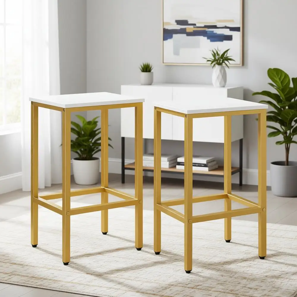 

Бело-золотой комплект из 2 барных стульев, высота 25,8 дюйма, в индустриальном стиле, для кухонной стойки для завтраков или столовой, простая сборка