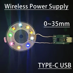 [0-35mm wireless power supply ] Type-c USB Wireless Transmitter Coil Induction 5X Receiver LED Light lamp DIY Model Gundam Toys