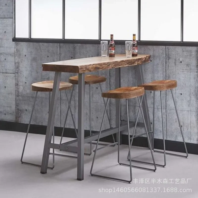 Solid wood coffee shop bar restaurant retro industrial wind table tables and chairs