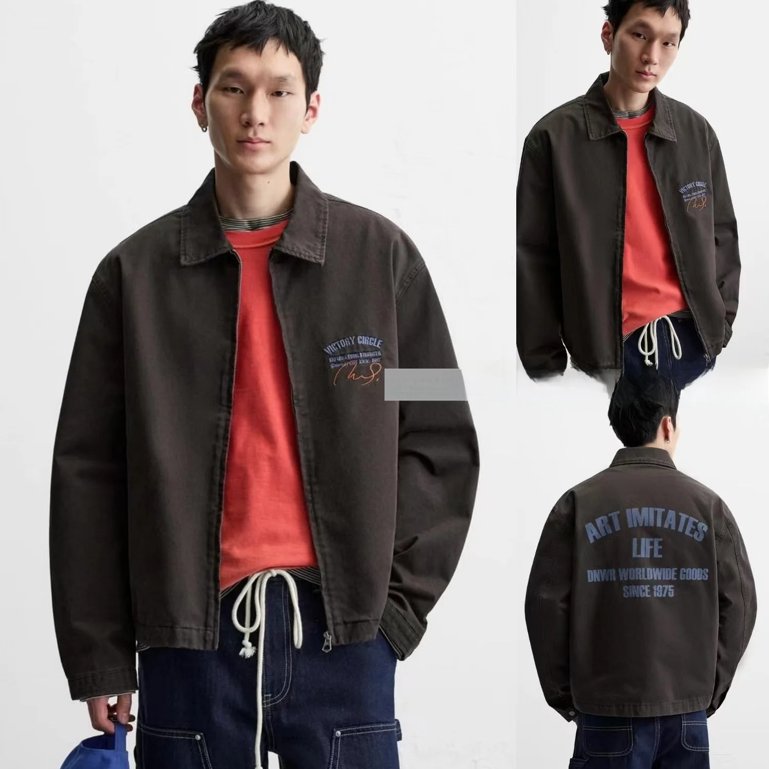 

Новая весенняя мужская модная повседневная куртка из хлопка с вышивкой и вставками, приталенного кроя, с воротником-стойкой, длинными рукавами и застежкой-молнией