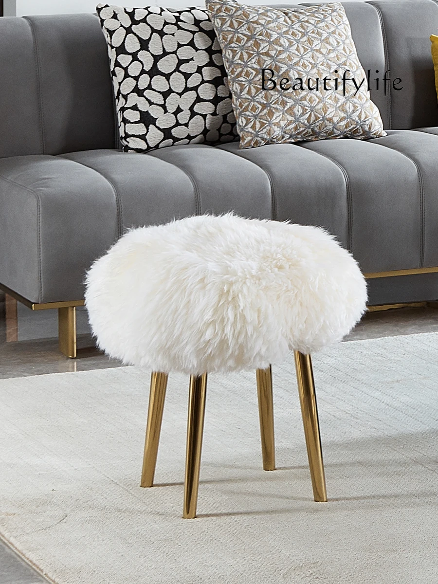 Light Luxury round Stool Wool Shoes Living Room Coffee Table Sofa Footstool European Style Small Stool Home