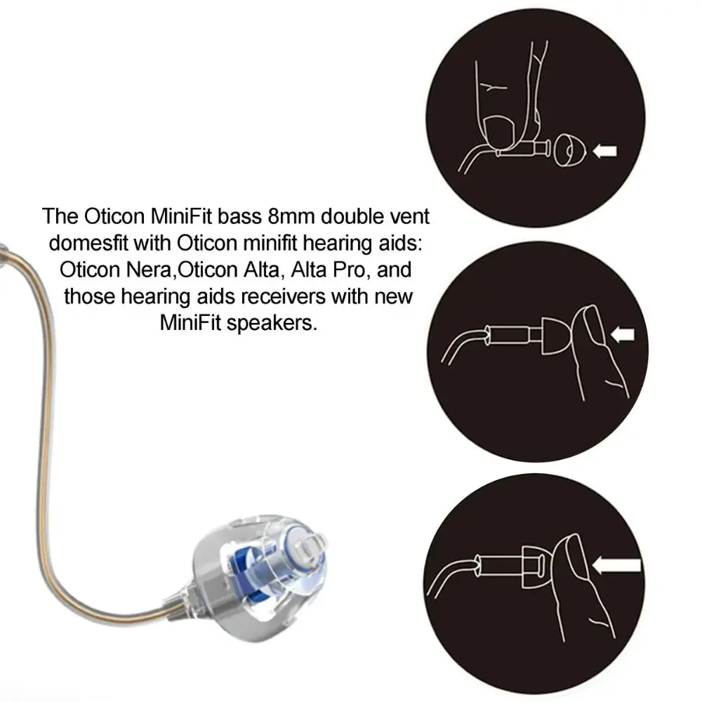 Hearing Aid Domes for Oticon MiniFit Double Vent Bass Domes (8mm) Universal Domes for Oticon Hearing Aid Supplies