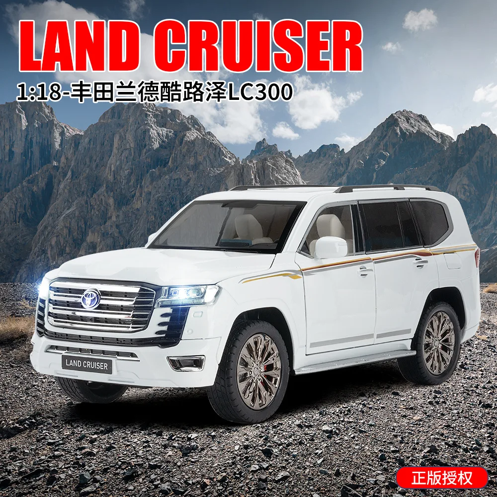 Large 1:18 Land Cruiser LC300 Toy Model Diecast Alloy Car Sound Light Pull Back Door Can Be Opened Rubber Tires Vehicle Gifts