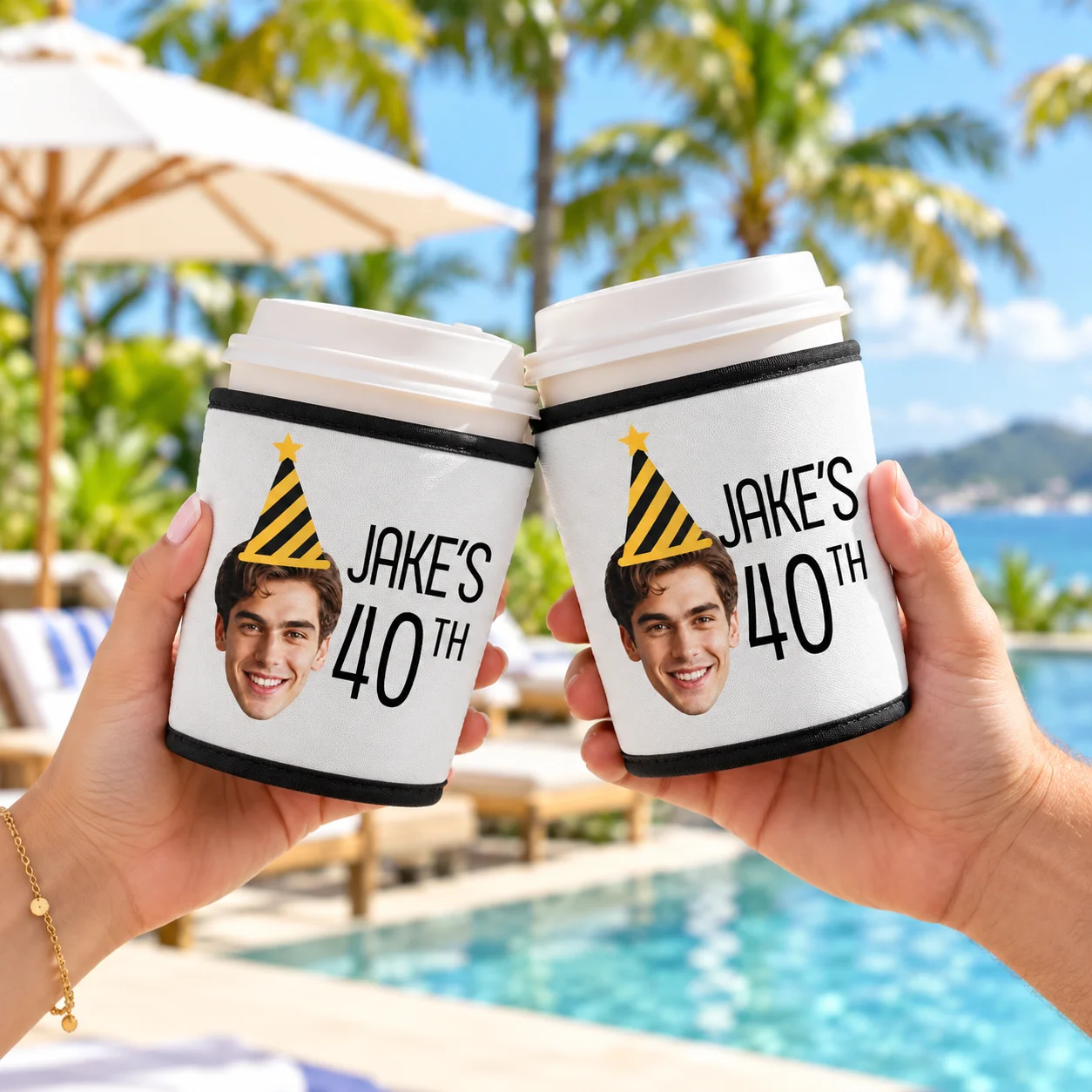 1PC Custom Photo Coffee Cup Sleeve Personalized Drink Holder with Name Age Reusable Insulated Cup Cover for Birthday Party Gift