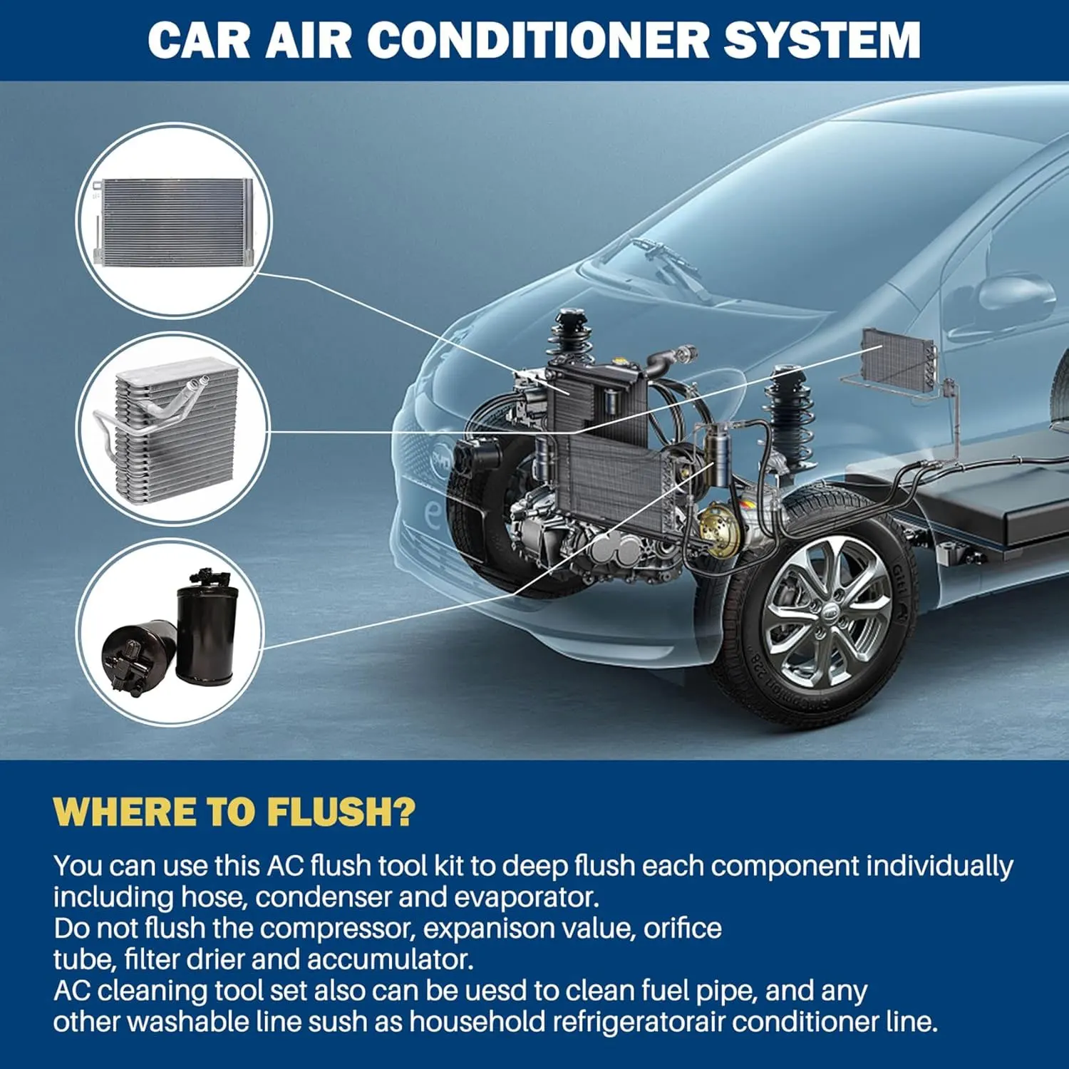 منظف مجاري تكييف الهواء للسيارات، نظام تبريد الأسطوانة، أداة تنظيف مجانية للصيانة