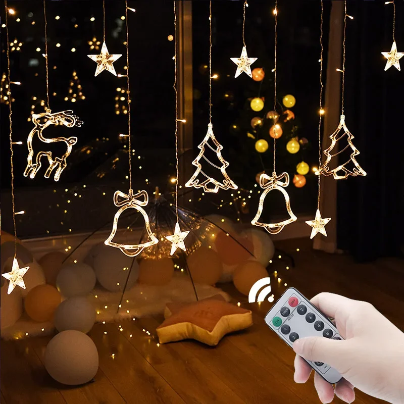 Lámpara LED de estrella, cortina, guirnalda de luces de hadas, decoración navideña al aire libre para vacaciones, boda, fiesta, decoración de Año