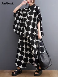 Polka Dot Print Summer Casual 2 Two Piece Set Short Sleeve Loose Blouse Women Shirt Top Fashion Clothing Harem Pants Suit 2024