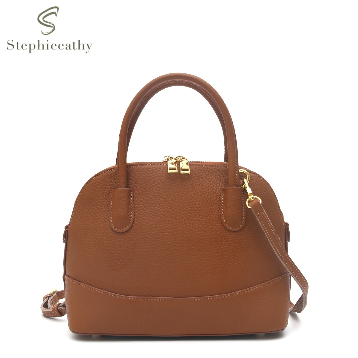 SC Solid Color Genuine Leather Top-handle Bag Women Fashion Simple Elegant Style Daily Shell Cross body Shoulder Handbag Commute