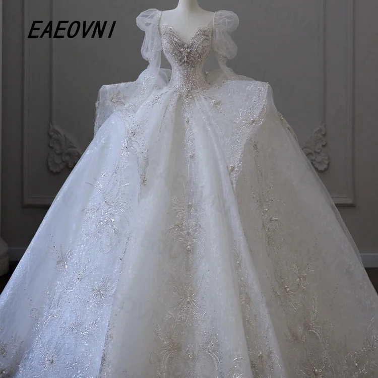 Deep V-Neck Appliqued Wedding Dress 2026 Organza and Tulle Lace Up Back Empire Perfect Luxury Gorgeous Vestido De Novia