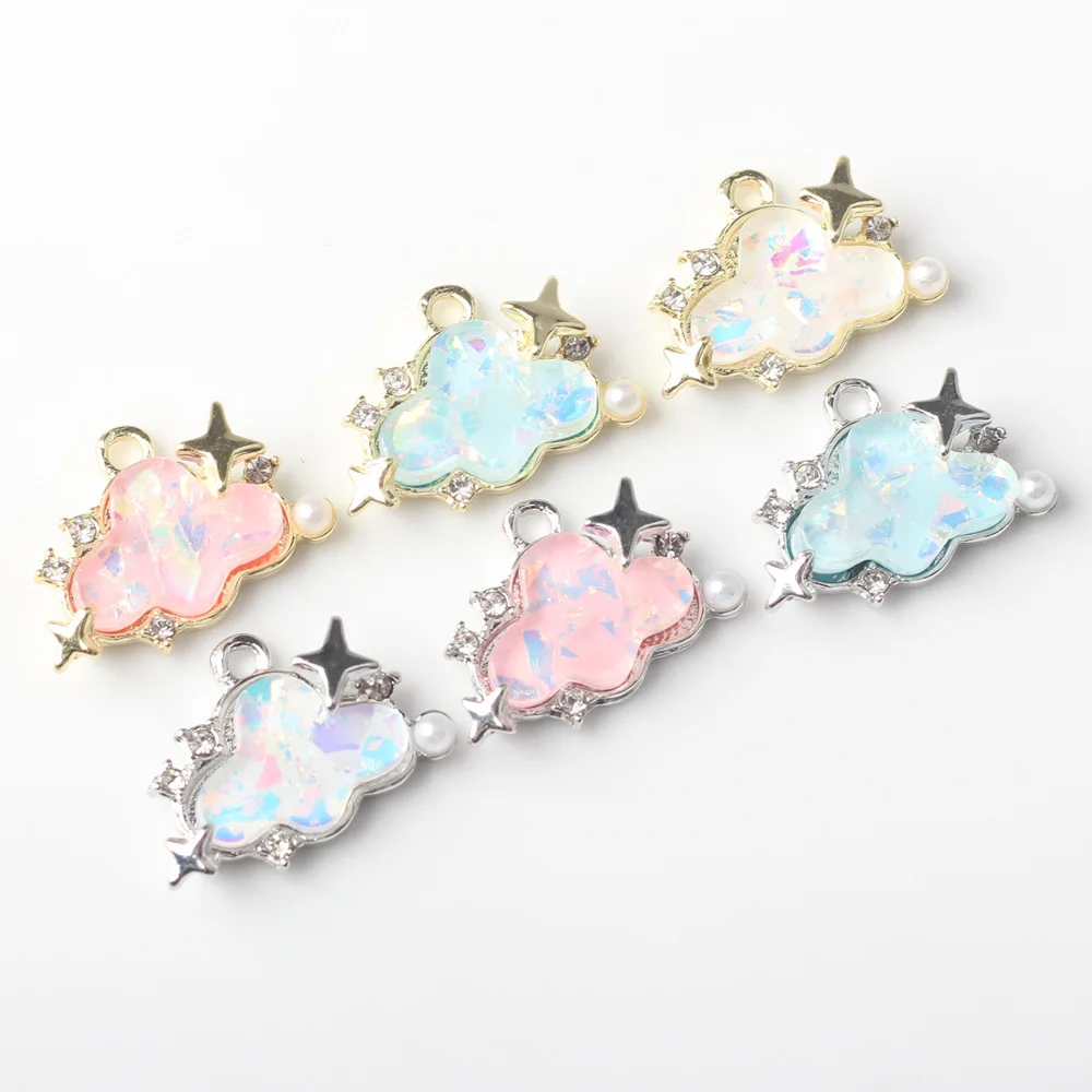 6pcs Alloy Inlay Cloud Stars Shape Pendant Earring Ornament Necklace Bracelet Jewelry DIY Accessories Supplies Craft Fashion