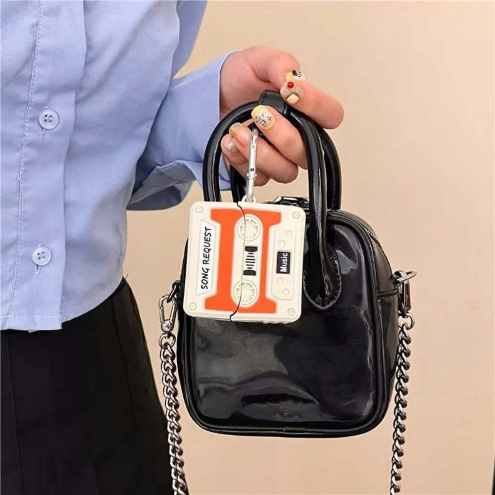 جراب سماعة رأس ثلاثي الأبعاد مضحك بنمط الشريط الكلاسيكي مع سلسلة مفاتيح ، حافظة سيليكون لسامسونج جالاكسي براعم 3 برو