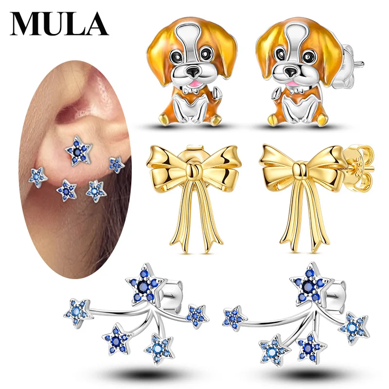 MULA 925 Sterling Silver Stud Earrings Star Bow Puppy Dog Classic Daily Earrings For Women Ladies Party Elegant Jewelry Gifts