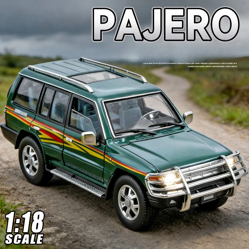 

Simualtion1:18 Mitsubishi Pajero Alloy Car Model Pull-Back Sound Light Display Ornament Collection Miniature Voiture Gift Toy