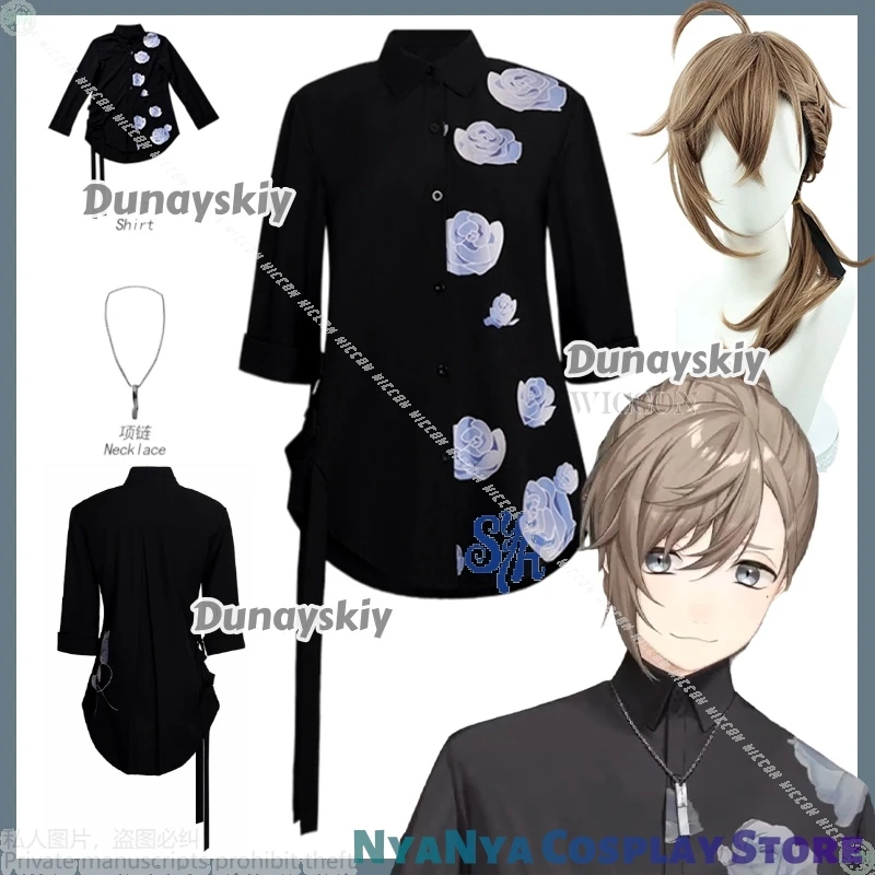 

Knkn Kanae Ye Vtuber Anime Youtuber Cosplay 코스튬 Black Flower Patterned Shirt Necklace Halloween Christmas Party Roleplay Cos