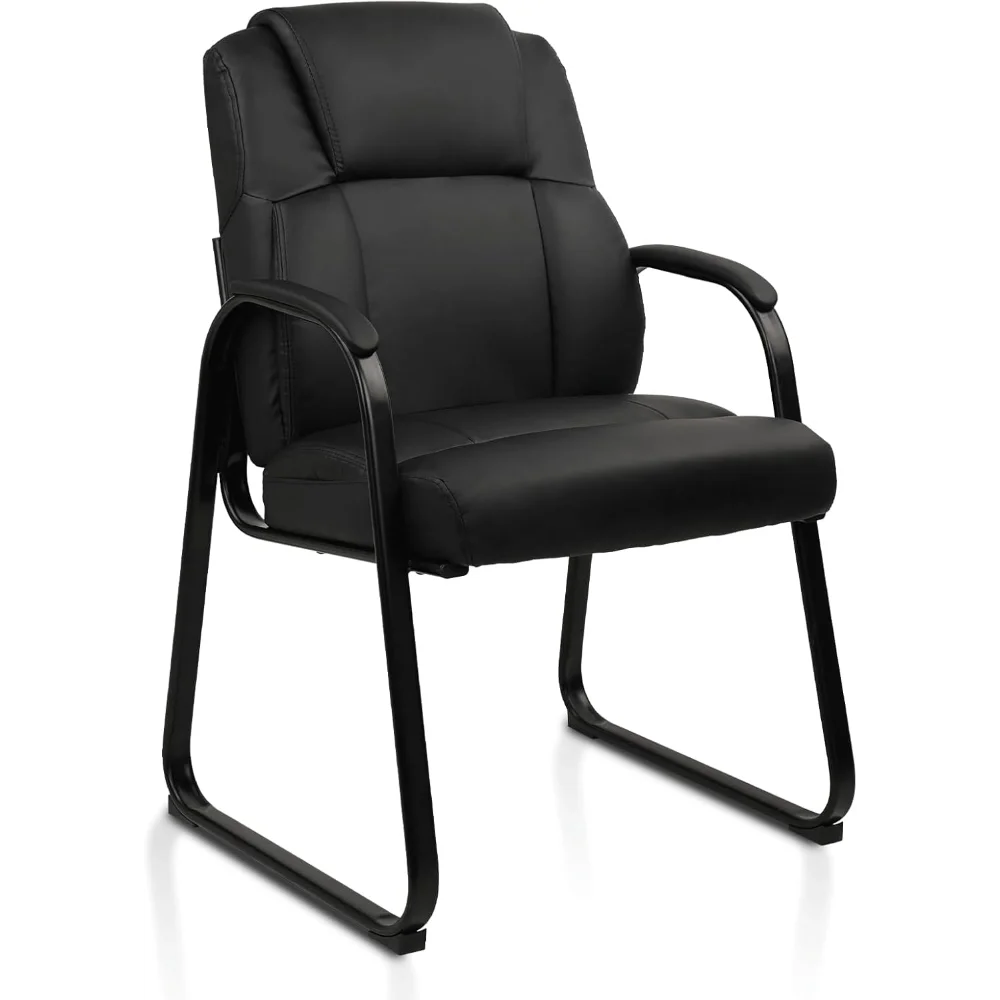

Office Guest Chair Leather Reception Chair with Bonded Padded Arm Rest and Sled Base Desk Chair No Wheels for Reception