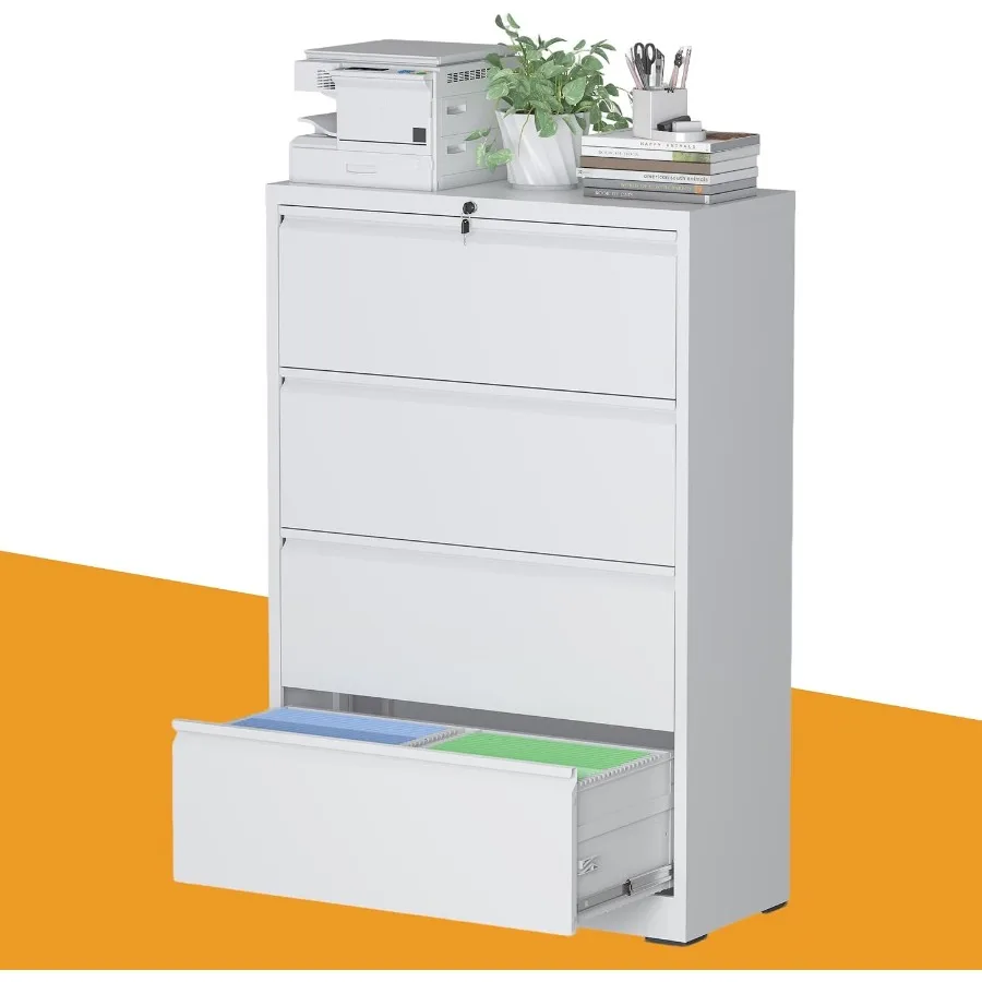 4-Drawer Lateral File Cabinet with Lock, Metal Filing Cabinet for Office or Home Secure Storage for Letter/Legal/A4/F4 Document