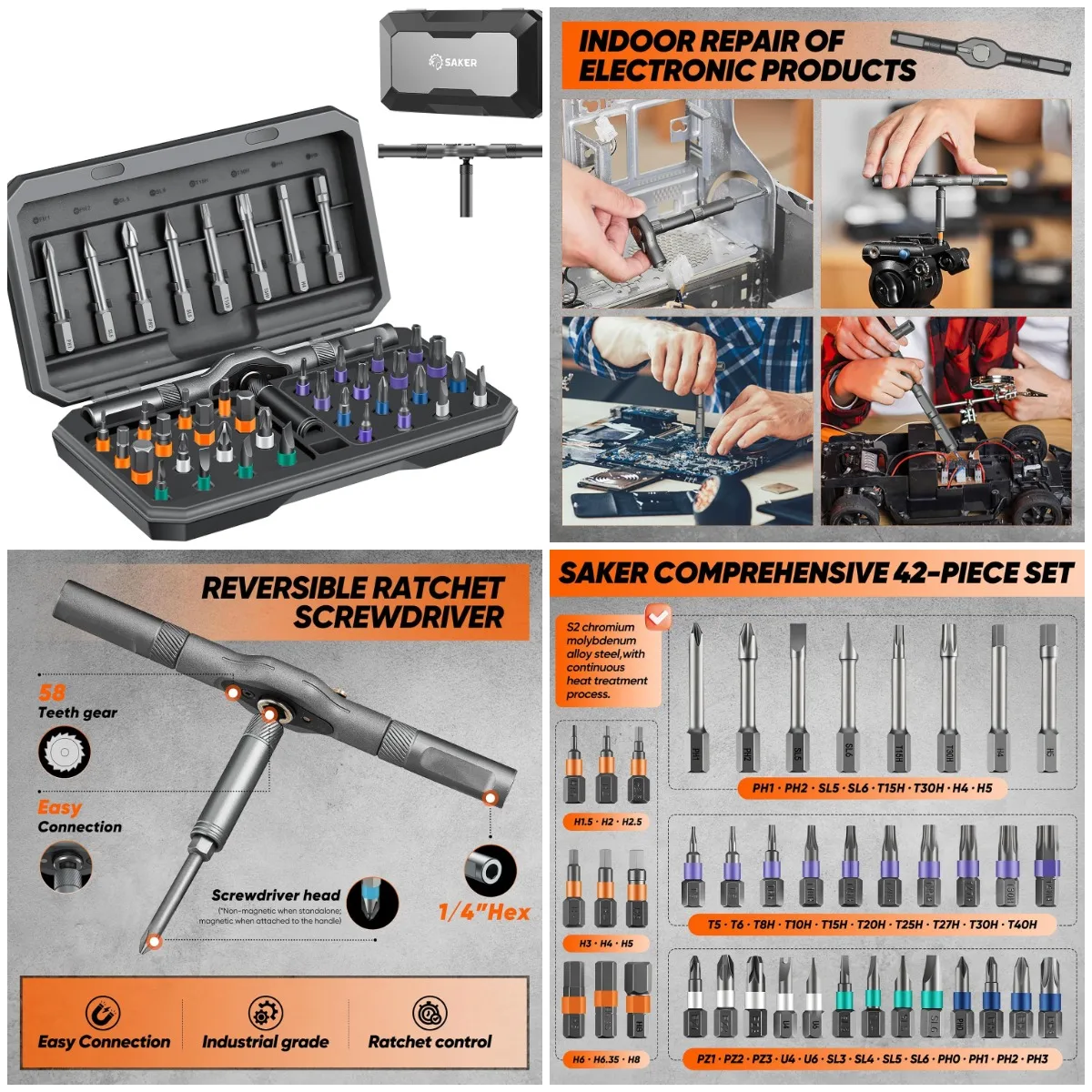 

42-in-1 Magnetic Screwdriver Set, Multi-Bit Ratchet Tool Kit for Repair, DIY, Computer, Bicycle - Grey