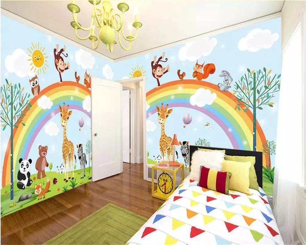 Custom 3d Mural hand drawn cartoon animal rainbow children room wallpaper Kindergarten Living room background bedroom restaurant
