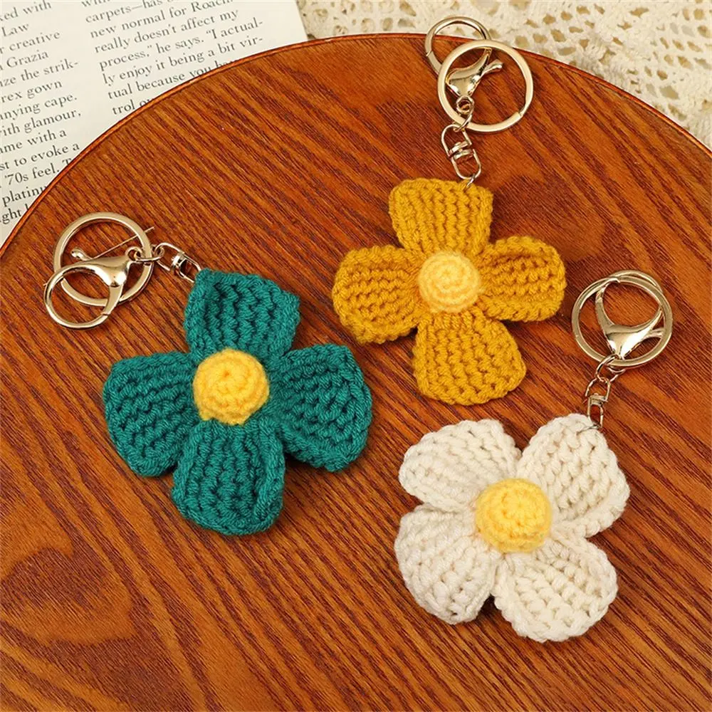 Girl Women Handmade Knitted Keychain Sweet Cute DIY Craft Crochet Flowers Tulip Plant Weaved Keyrings Car Pendant