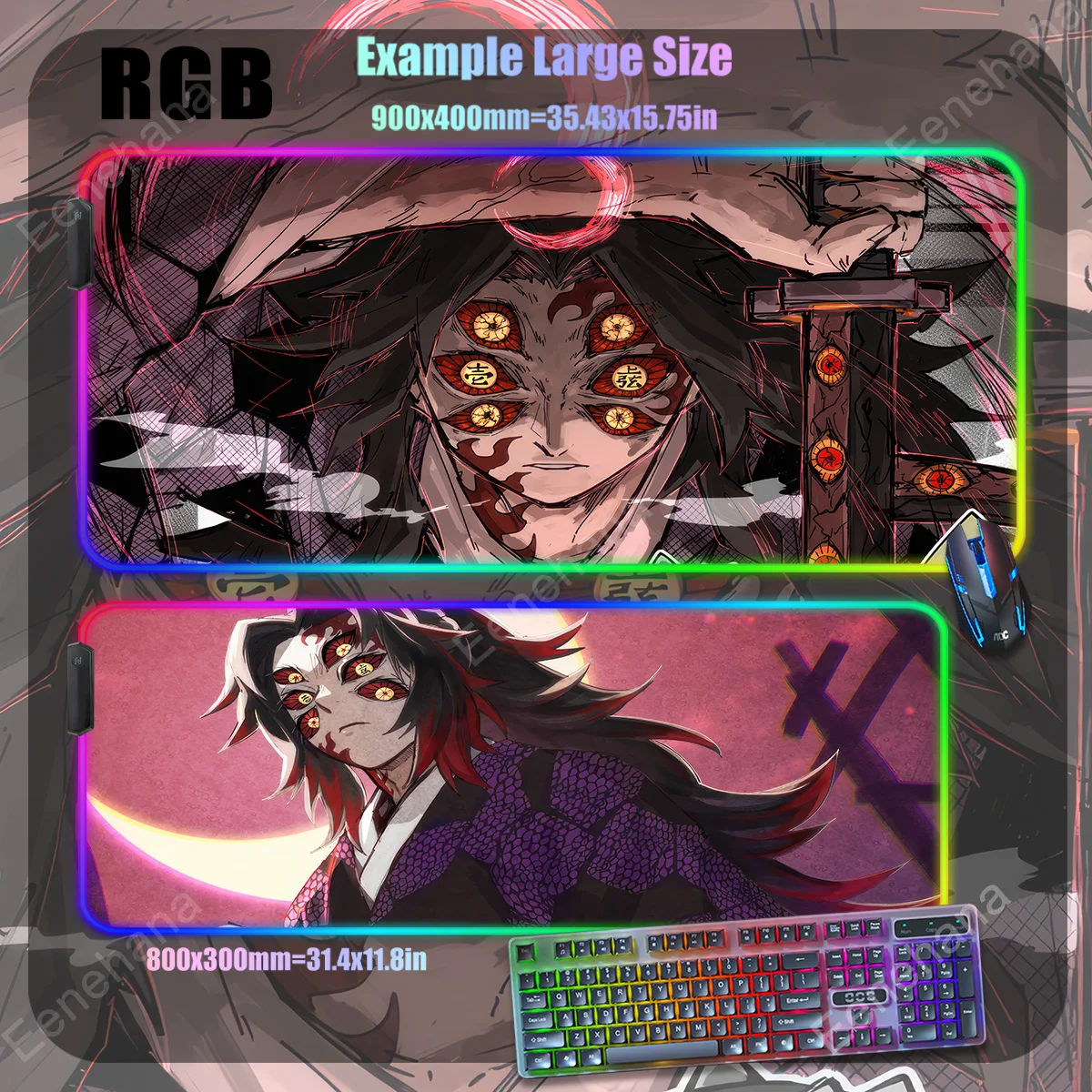 Large RGB Mouse Mat Big Luminous Desk Pad Demon Slayer Desk Mat LED Gaming non-slip Mousepad Gamer Backlit Keyboard Mousepads