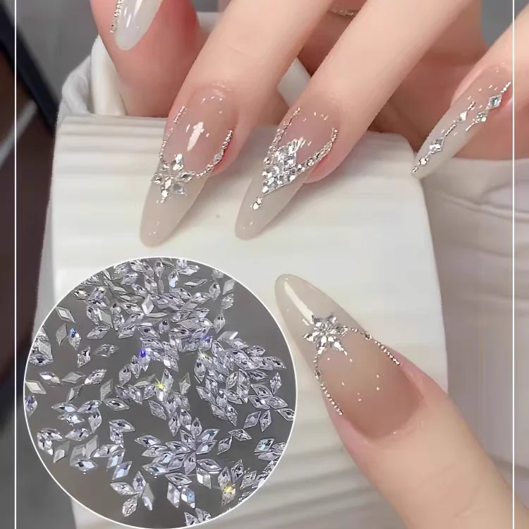 100 Uds. Cuentas de cristal de diamantes de imitación de circonita pequeña transparente 3D 1,5*3mm 100 Uds piedras preciosas rómbicas para uñas accesorios de manicura DIY