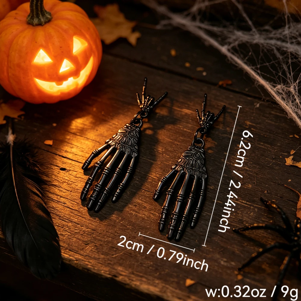 Halloween Skull Palm Pendant Earrings Zinc Alloy Vintage Distressed Ghost Hand Earrings Gothic Punk Dark Party Accessories